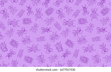 Danger Insect vector set. Web sign kit of line bugs. Beetle seamless pattern. Simple danger insect cartoon