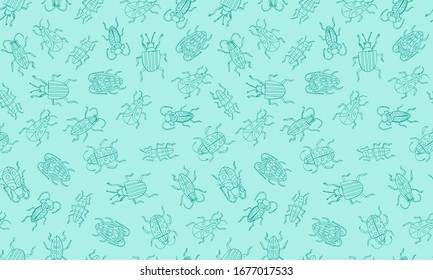 Danger Insect vector set. Web sign kit of line bugs. Beetle seamless pattern. Simple danger insect cartoon