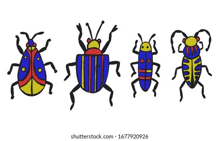 Danger Insect vector set. Web sign kit of bugs. Beetle pictogram collection. Simple danger insect cartoon colorful icon symbol isolated on white.