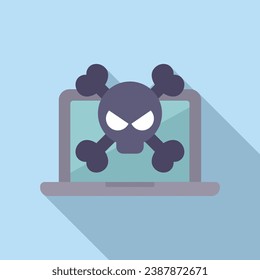 Danger laptop virus icon flat vector. Digital desktop. Button tool