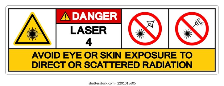 Danger Laser 4 Avoid Eye or Skin Exposure to Direct or Scattered Radiation Symbol Sign, Vector Illustration, Isolate On White Background Label .EPS10