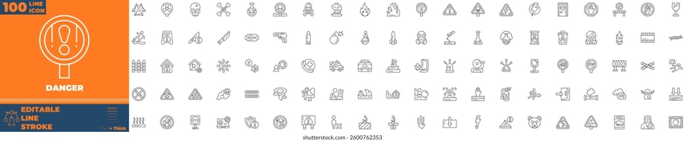 Danger Line Editable Icons set. Vector illustration in modern thin line style of danger icons: Poison, toxic, biohazard, etc