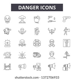 Danger line icons, signs, vector set, outline illustration concept 
