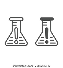 Danger liquid flask line and solid icon, poison warning concept. Vector graphics. Glass jar for potion sign on white background, outline style icon for mobile or web design