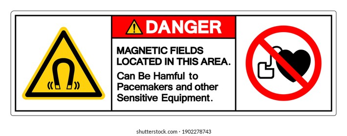 Danger Magnetic Fields Located In This Area Can Be Hamful To Pacemakers and other Sensitive Equipment Symbol Sign, Vector Illustration, Isolate On White Background Label .EPS10