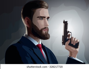 Danger man with gun looking aside portrait
