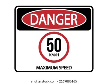 Velocidad máxima de peligro 50kmh. Signo de advertencia de velocidad máxima permitida.