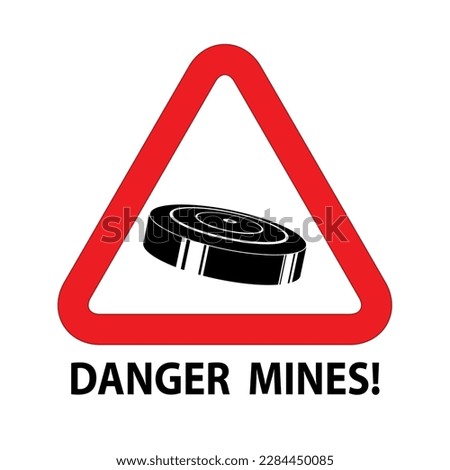 Danger mines sign. Vector illustration land mines icon inside. Caution minefield. Warning symbol. War conception.