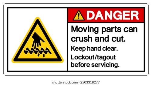 Danger Moving Part Can Crush and Cut Keep Hand clear Symbol Sign, Vector Illustration, Isolate On White Background Label.EPS10