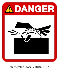 Danger Moving Saw Blade On Swing Machine Can Cut Symbol Sign, Vector Illustration, Isolate On White Background Label .EPS10