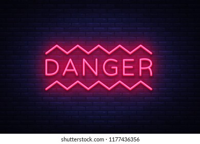 Danger Neon Text Vector. Danger neon sign, design template, modern trend design, night neon signboard, night bright advertising, light banner, light art. Vector illustration