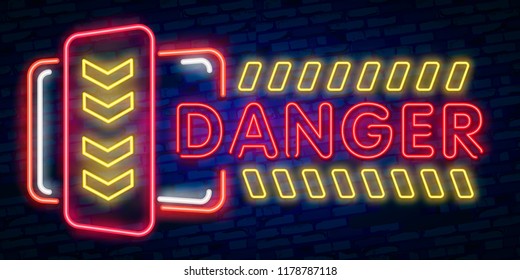 Danger Neon Text Vector. Danger neon sign, design template, modern trend design, night neon signboard, night bright advertising, light banner, light art. Vector illustration