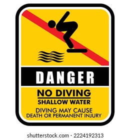 DANGER, NO DIVING SHALLOW WATER, DIVING MAY CAUSE DEATH OR PERMANENT INJURY