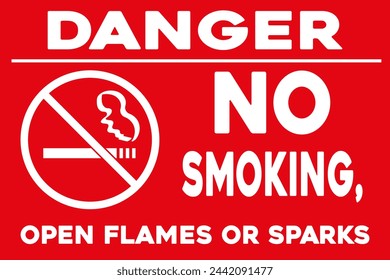 Danger, no smoking, open flames or sparks warning sign