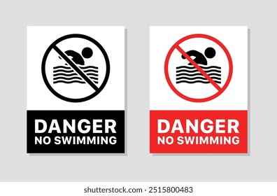 Danger no swimming sign icons. Flat and silhouette style. Vector icons.