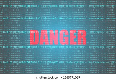 Danger notice on digital technology abstract background. cyber attack and alert it is not securirty. 