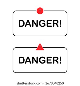 ¡PELIGRO! conjunto de iconos de mensajes de advertencia de notificación. Marco con signo de cautela rojo vector aislado.