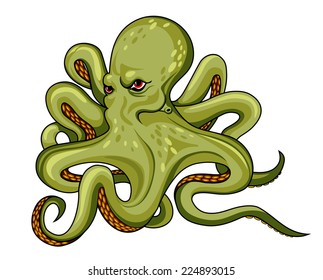 Danger octopus in cartoon style. Vector illustration