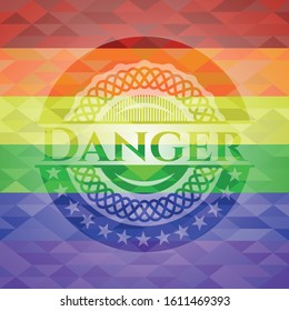 Danger on mosaic background with the colors of the LGBT flag