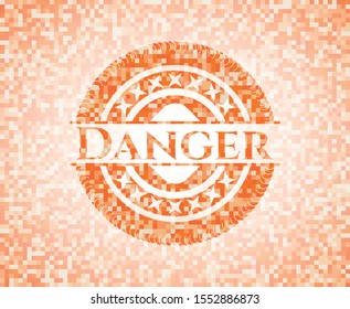 Danger orange mosaic emblem with background