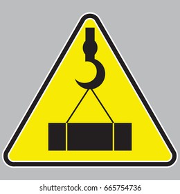 Danger overhead load sign. Vector warning banner, silhouette symbol in yellow triangle.