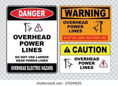 danger overhead power lines or electrical safety sign (do not use ladder near power lines, warning overhead electric hazard).