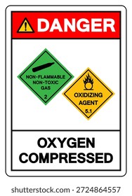 Danger Oxygen Compressed Symbol Sign, Vector Illustration, Isolate On White Background, Label. EPS10