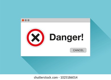 Danger page. Red cross. Error window in flat style, stop signs, vector design object for you projects