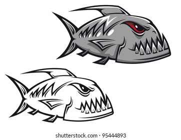 Danger piranha fish in cartoon style isolated on white background, such a logo