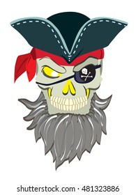 Danger pirate skeleton in bandane vector portrait.