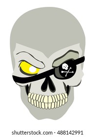 Danger pirate skeleton in bandane vector portrait.