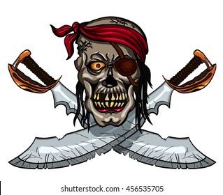 Danger pirate skull in bandanna and crossed swords for tattoo or t-shirt design