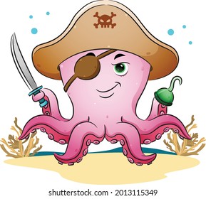 The danger pirates octopus is holding the sword of illustration