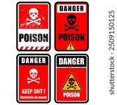 Danger, Poison sign and sticker vector