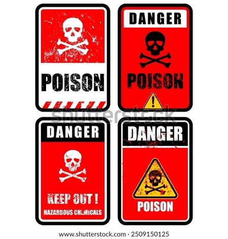 Danger, Poison sign and sticker vector