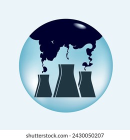 Danger of pollution of clean air by production waste. Blue sphere with toxic emissions