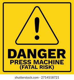 Máquina de Prensa de Peligro Ilustración vectorial de Señal de Advertencia de Seguridad de Riesgo Fatal