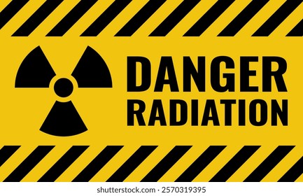 danger radiation announcement message, work safety warning, black on yellow background vector illustration