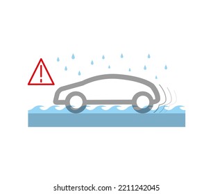Peligro de lluvia en el auto. Daños de inundación, lluvias y conducción cuidadosa. Ilustración de dibujo moderno. Icono de línea modificable.