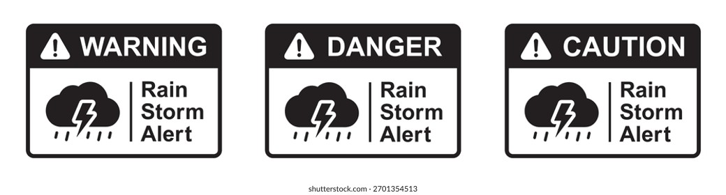 Danger rain storm alert label sign icon, vector illustration