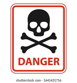 Danger red sign with skull and crossbones. Vector illustration icon isolated on white background.