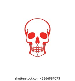 Danger Red Skull clipart of Cranium head Logo vector, Calavera face symbol, halloween skeleton icon, bone tattoo. isolated on white background.