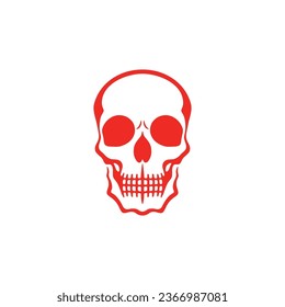 Danger Red Skull clipart of Cranium head Logo vector, Calavera face symbol, halloween skeleton icon, bone tattoo. isolated on white background.