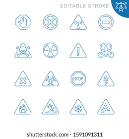 Danger related icons. Editable stroke. Thin vector icon set