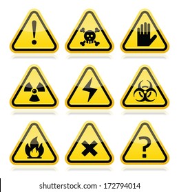 Danger, risk, warning modern traingle signs set 