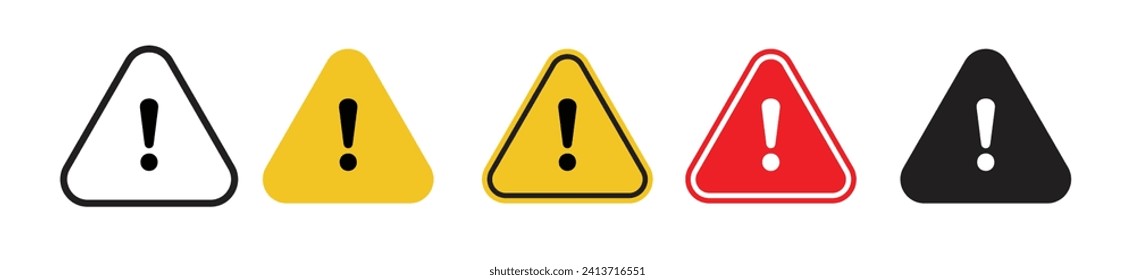 Danger risk warning yellow, red and black triangle sign set.accident  problem alert exclamation mark hazard safety roadsign. traffic attention pictogram collection.