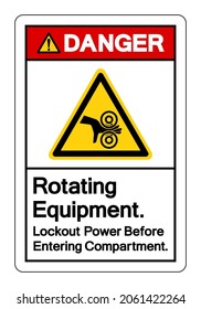 Peligro De La Alimentación De Bloqueo Del Equipo De Rotación Antes De Introducir El Símbolo Del Compartimiento, Ilustración Del Vector, Aislar En La Etiqueta De Fondo Blanco. EPS10