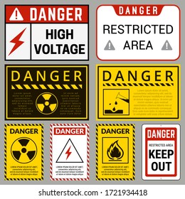 Danger. Safety Labels with Ability to Replace Text You Need. Various Embodiments Safety Banners. Vector Illustration