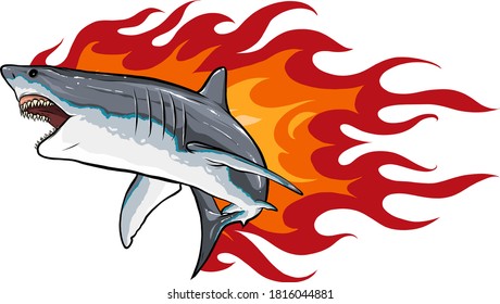 Danger shark with flames for tattoo or mascot design, such a logo template.