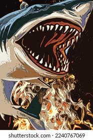 Danger Shark Illustration Poster Image